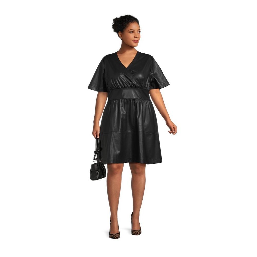 NWT Terra & Sky Black Faux Leather Dress Size 0X (14W)